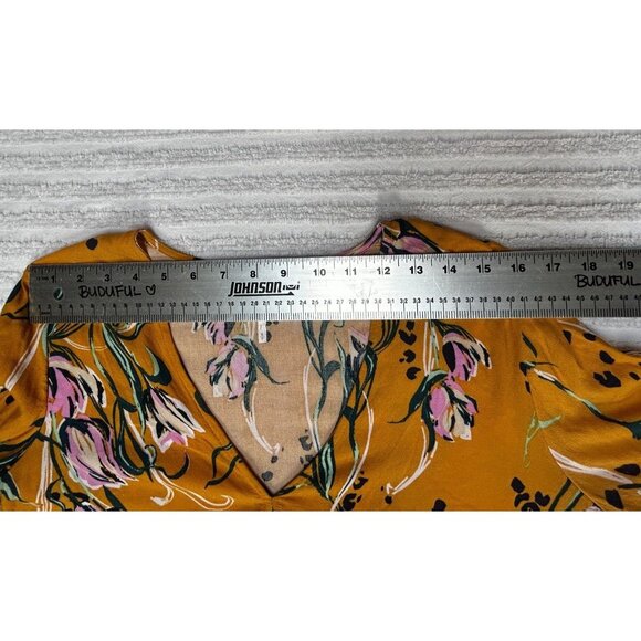 Free People Bella Golden Yellow Floral Print Babydoll Waist Tunic Top Small - Picture 4 of 7